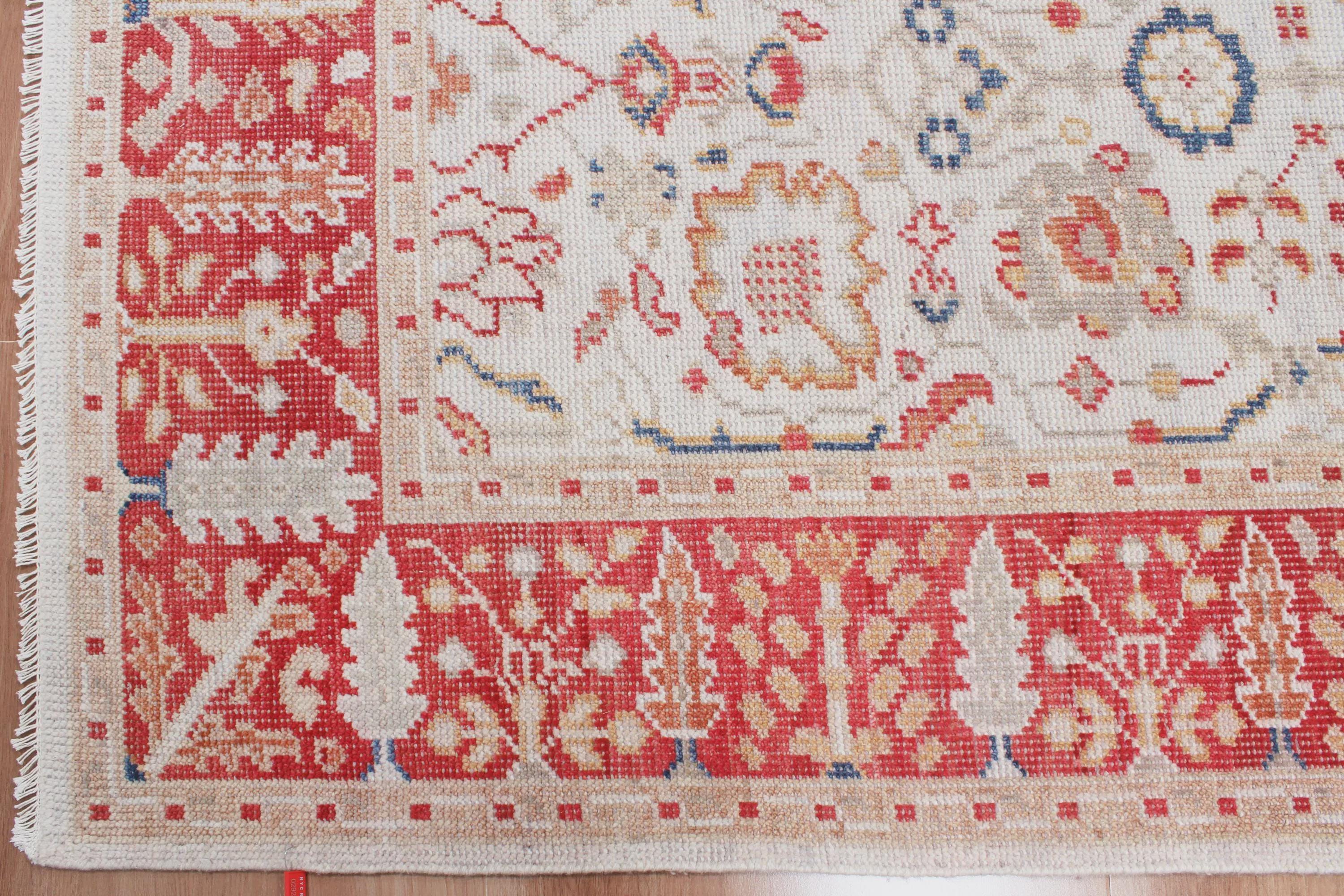 8x10 ft Authentic Hand-Knotted Wool Oriental Rug - Red & Cream Transitional Oushak Style