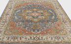 8x10 Hand-Knotted Wool Oushak Rug - Blue, Terracotta & Sage