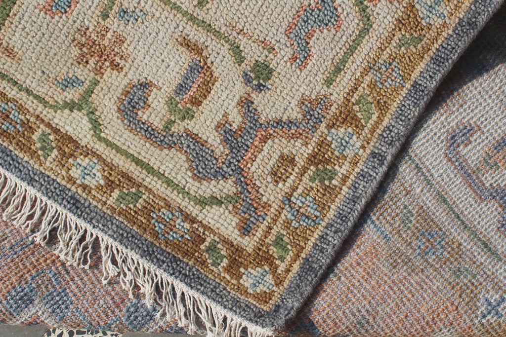 8x10 Hand-Knotted Wool Oushak Rug - Blue, Terracotta & Sage