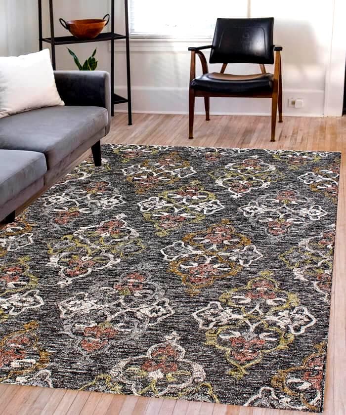 Handmade 5X8 Charcoal gray Wool medallion pattern area rug for living room, bedroom and dining room, study room office clearance sale
