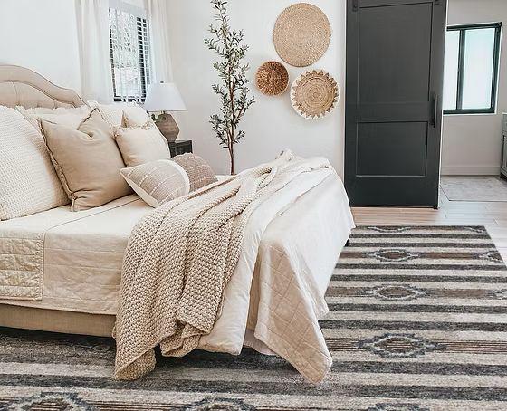 Handmade 5X8 8X10 Charcoal beige Wool geometric pattern area rug for living room, bedroom and dining room, study room office clearance sale