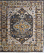 Hand-Knotted 8x10 & 9x12 ft Muted Grey & Mustard Gold Medallion - Traditional Persian Wool Carpet - Modern Organic Living Room