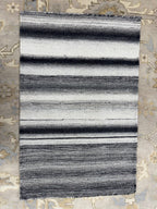 Handwoven Black & White Striped Flatweave Rug – Wool Kilim style or dhurrie -small area rug for entryway, bedside kitchen area accent corner