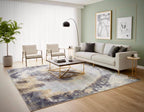 Luxury Abstract Sunburst Wool & Bamboo Silk Area Rug - Gold, Lavender Celestial Shimmer Carpet - Modern Art Decor - Multiple Sizes Available