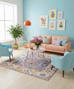 Hand-Knotted Oushak Wool Rug - Modern Transitional Floral Area Rug