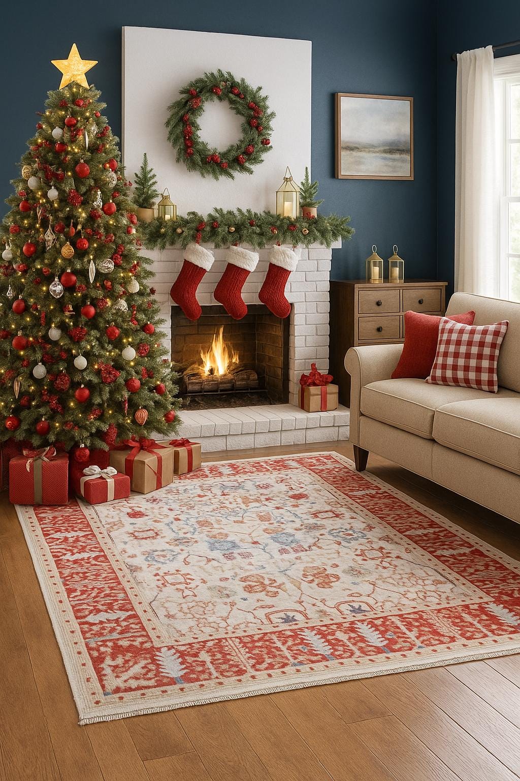 8x10 ft Authentic Hand-Knotted Wool Oriental Rug - Red & Cream Transitional Oushak Style