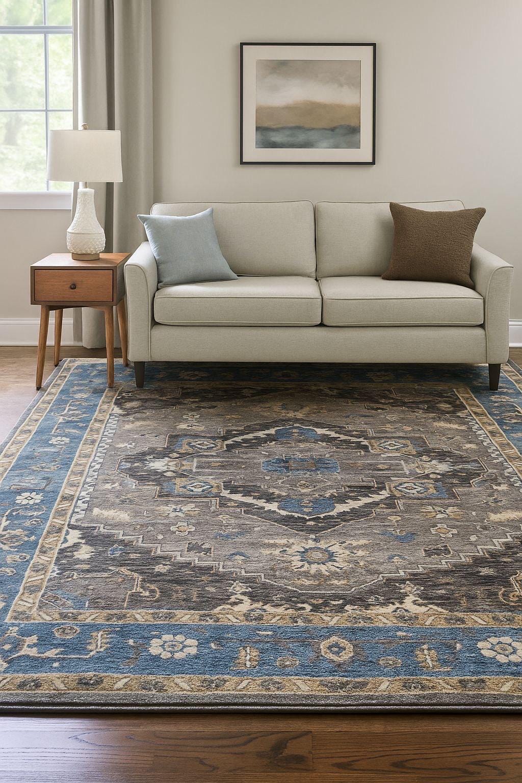 Grey Denim Hand Knotted Persian Heriz Serapi wool rug