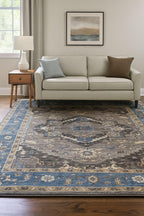 Grey Denim Hand Knotted Persian Heriz Serapi wool rug