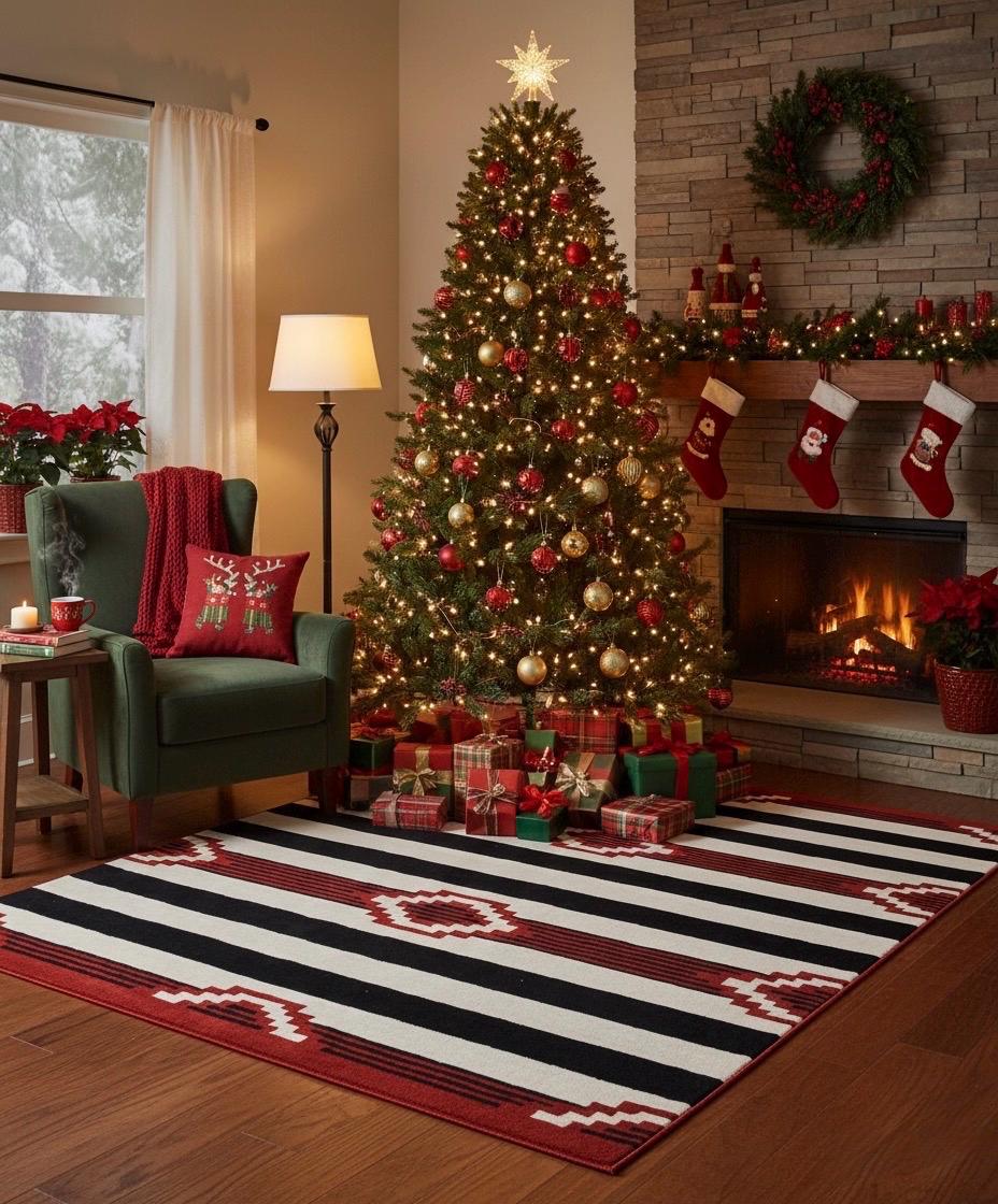No tariff Hand Tufted 5X8 and 8X11 Ivory Black Wool Tribal pattern rug for living room, bedroom and dining room Christmas rug