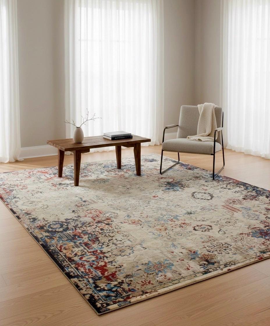 Hand knotted 12x15 Wool Rug - Distressed 8x10 Blue Red Cream Area Rug