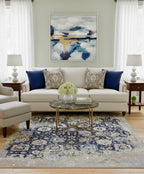9x12 Hand Knotted Wool Rug - 6x9 Distressed Charcoal & Sage Grey Modern Oriental Carpet - Large Transitional Area Rug for Living Room