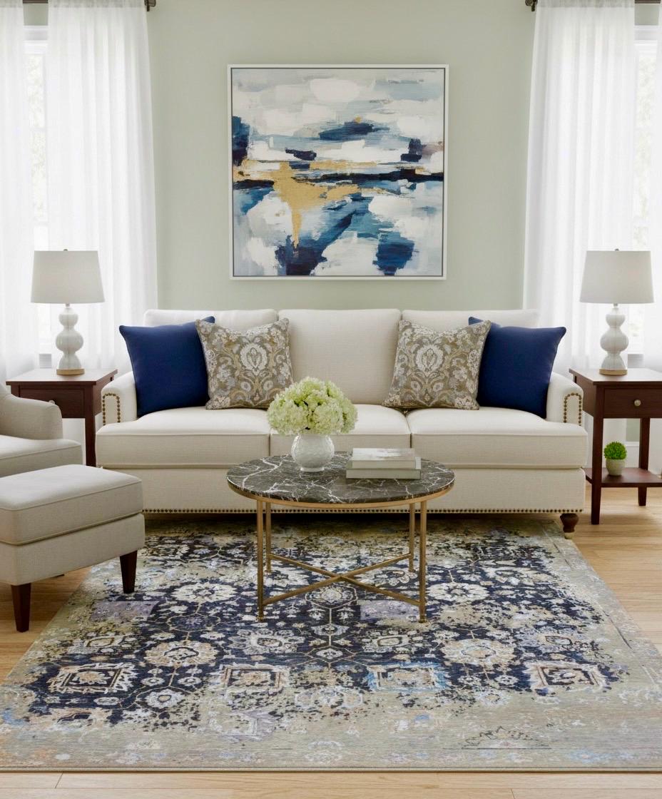 9x12 Hand Knotted Wool Rug - 6x9 Distressed Charcoal & Sage Grey Modern Oriental Carpet - Large Transitional Area Rug for Living Room