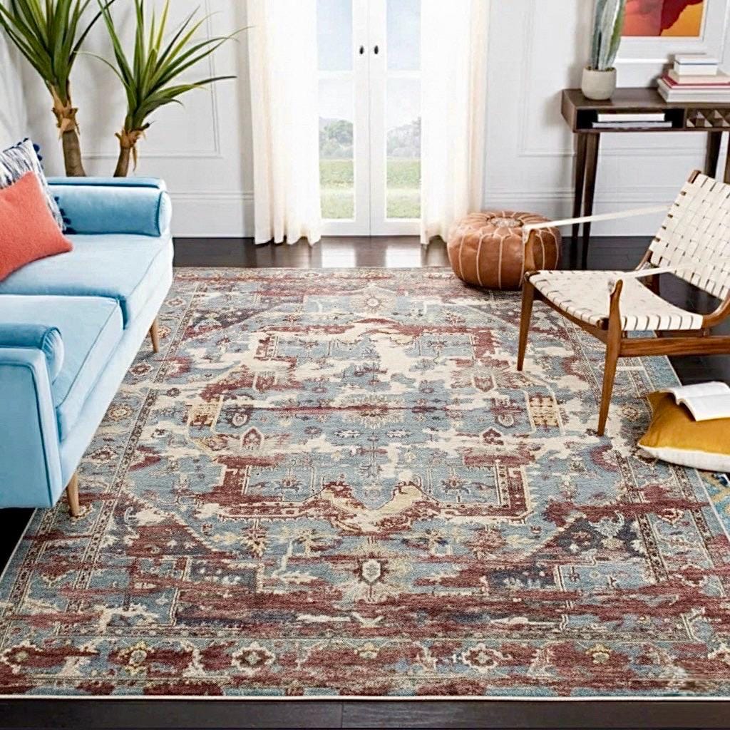 Handmade Soft Blue Traditional Persian Rug – Hand-Knotted Wool Area Carpet, 6x9 8x10 9x12 10x14 – Elegant Living & Dining Room Decor
