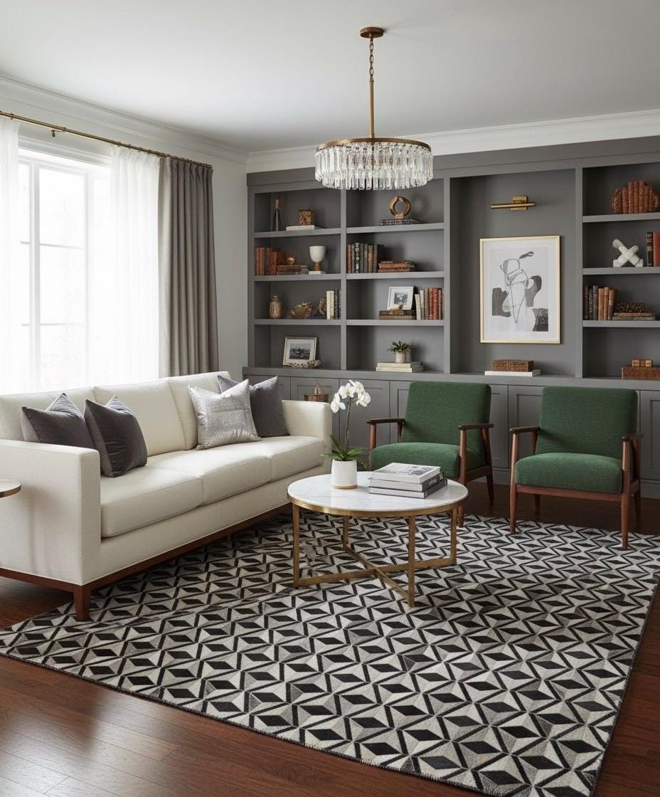 Geometric 3D Cowhide Area Rug –Luxury Hand-Curated Leather Hide Rug for Living Room, Bedroom or Office – Modern Neutral Carpet 5x8 8x10 9x12