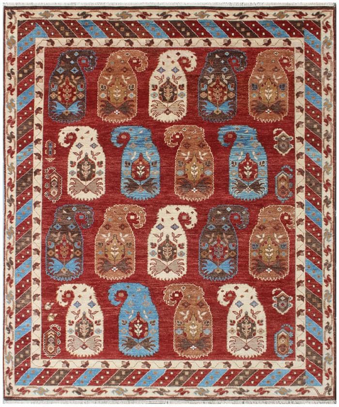 8x10 Hand Knotted Navajo Wool Rug - Southwestern Oriental Area Rug