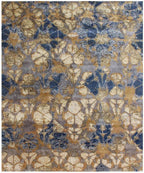 Luxurious Blue & Gold Abstract Rug, Modern Living Room Carpet, Unique Distressed Pattern handmade 8x10, 9x12 for Bedroom, Dining room