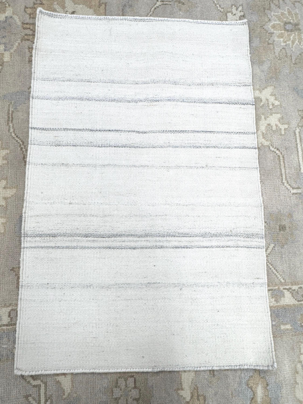 Handwoven Black & White Striped Flatweave Rug – Wool Kilim style or dhurrie -small area rug for entryway, bedside kitchen area accent corner