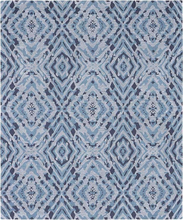 Blue Abstract Geometric Area Rug - Hand-Tufted Wool Carpet for Living Room, Bedroom | Modern Boho Transitional Rug | 5x8, 8x10 Large carpet
