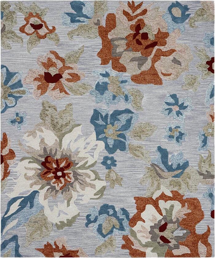 Hand Tufted Wool Area Rug - Modern Floral Sage Green Terracotta Blue Large Rug 5x8 8x10 - Thick Plush Botanical Carpet for Living & Bedroom