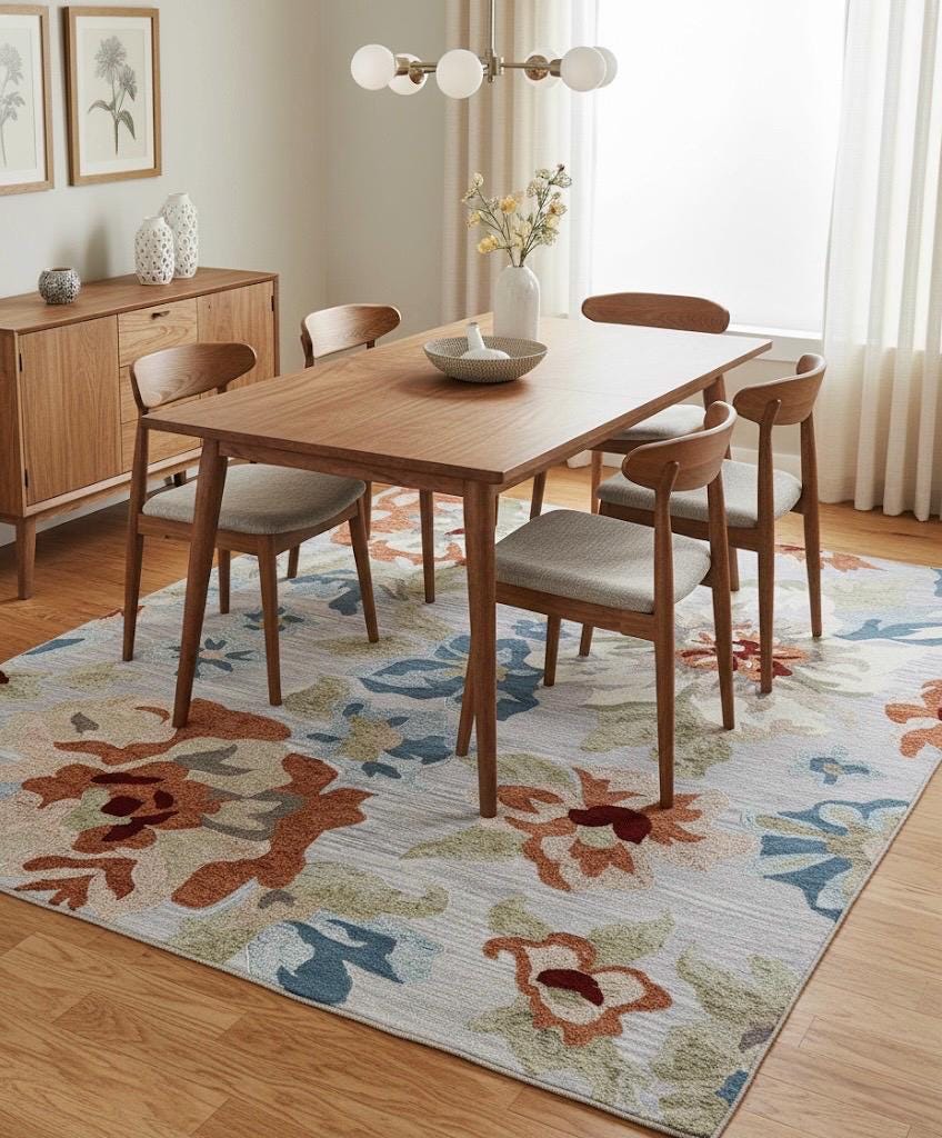 Hand Tufted Wool Area Rug - Modern Floral Sage Green Terracotta Blue Large Rug 5x8 8x10 - Thick Plush Botanical Carpet for Living & Bedroom
