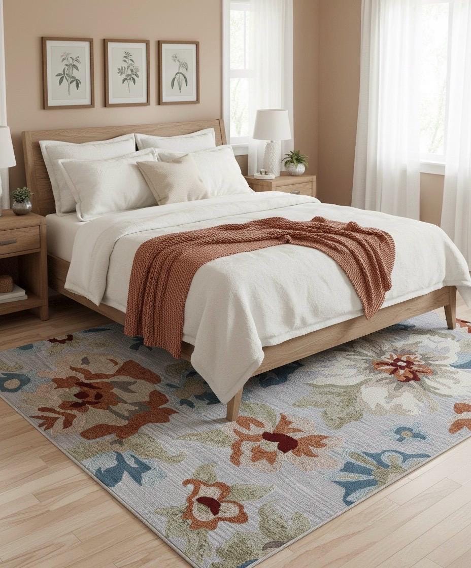 Hand Tufted Wool Area Rug - Modern Floral Sage Green Terracotta Blue Large Rug 5x8 8x10 - Thick Plush Botanical Carpet for Living & Bedroom