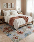 Hand Tufted Wool Area Rug - Modern Floral Sage Green Terracotta Blue Large Rug 5x8 8x10 - Thick Plush Botanical Carpet for Living & Bedroom