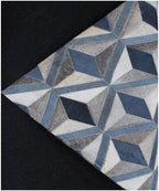 Modern 3D Geometric Cowhide Rug - Denim Blue & Grey Patchwork Handmade Area Rug - Large 8x10 Genuine Leather Carpet