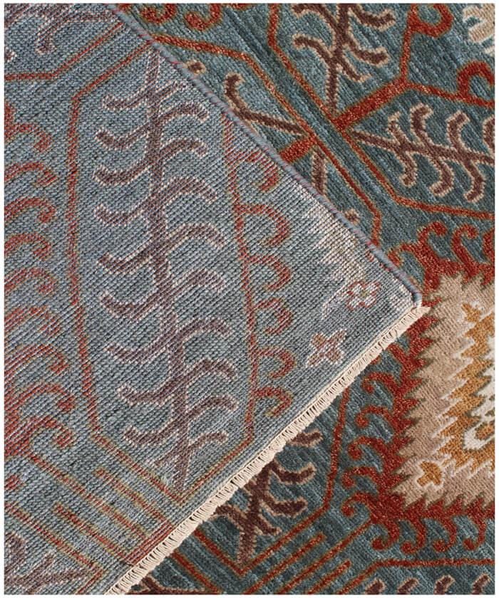 6x9 ft Hand-Knotted Navajo Style Wool Area Rug | 10x14 ft Southwestern Terracotta & Indigo handmade rug