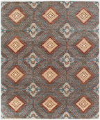6x9 ft Hand-Knotted Navajo Style Wool Area Rug | 10x14 ft Southwestern Terracotta & Indigo handmade rug