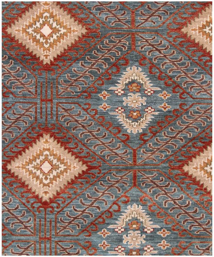6x9 ft Hand-Knotted Navajo Style Wool Area Rug | 10x14 ft Southwestern Terracotta & Indigo handmade rug