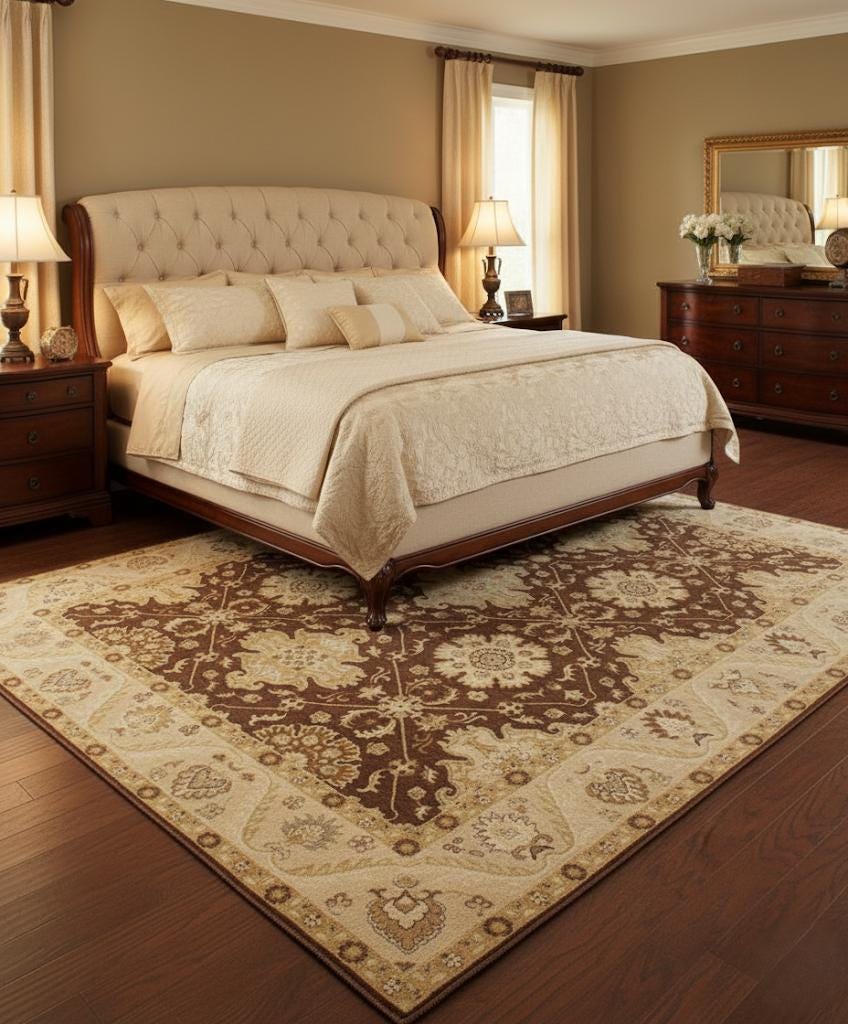 Hand-Knotted Brown & Beige Oriental Area Rug - 9x12 Classic Medallion Wool Carpet for Living Room, Dining, or Bedroom