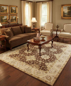 Hand-Knotted Brown & Beige Oriental Area Rug - 9x12 Classic Medallion Wool Carpet for Living Room, Dining, or Bedroom