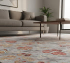 Modern Abstract Floral Hand Knotted Wool-bamboo silk Rug Grey Red Gold Artistic Area Carpet for Living Room, Bedroom, Office 8x10 9x12 10x14