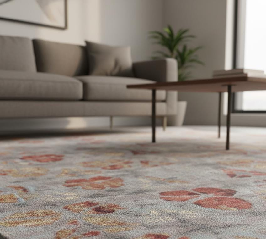 Modern Abstract Floral Hand Knotted Wool-bamboo silk Rug Grey Red Gold Artistic Area Carpet for Living Room, Bedroom, Office 8x10 9x12 10x14
