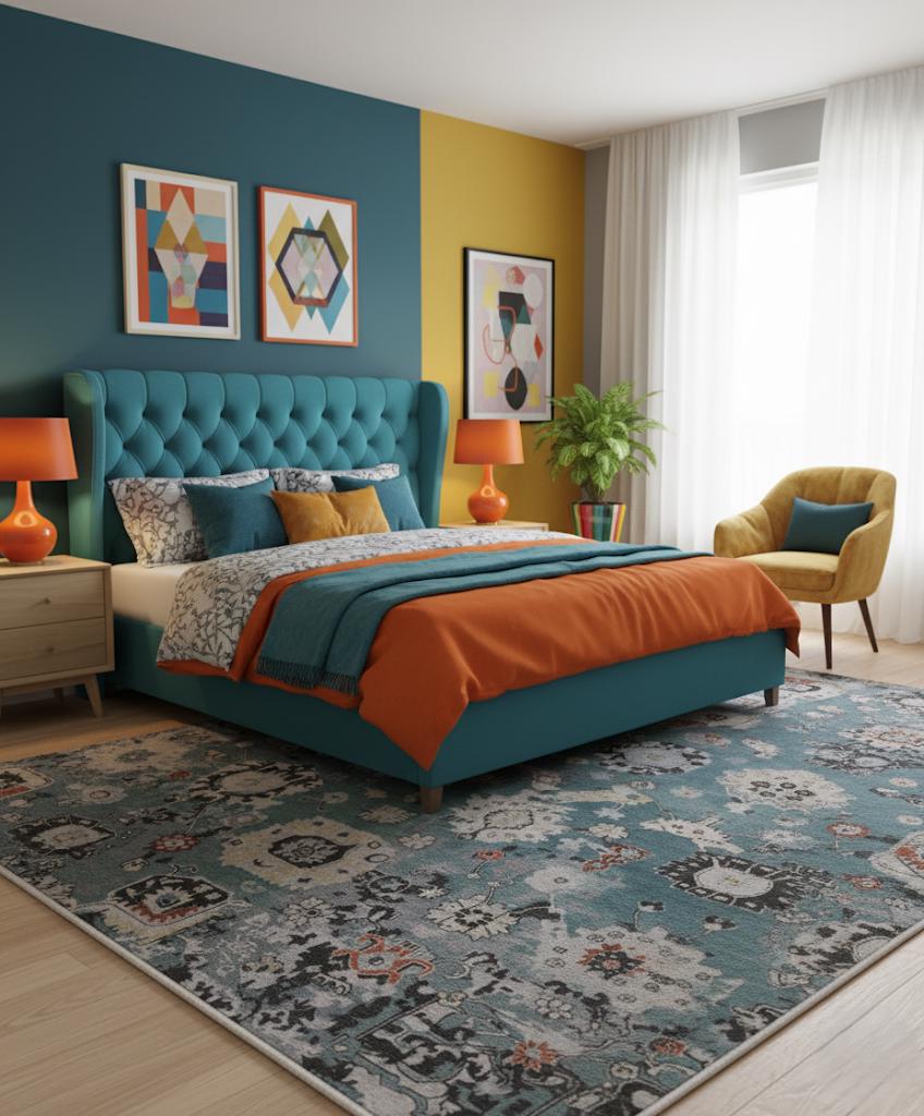 Capri Teal Blue Hand-Knotted Wool Rug - Distressed Medallion Area Carpet - Bohemian Chic & Coastal Style living room