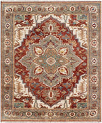 8x10 Hand-Knotted Wool Rug - Authentic Vintage/Modern/Oushak Rust Ivory Area Rug for Living Room, Large Natural Fiber Handwoven Carpet