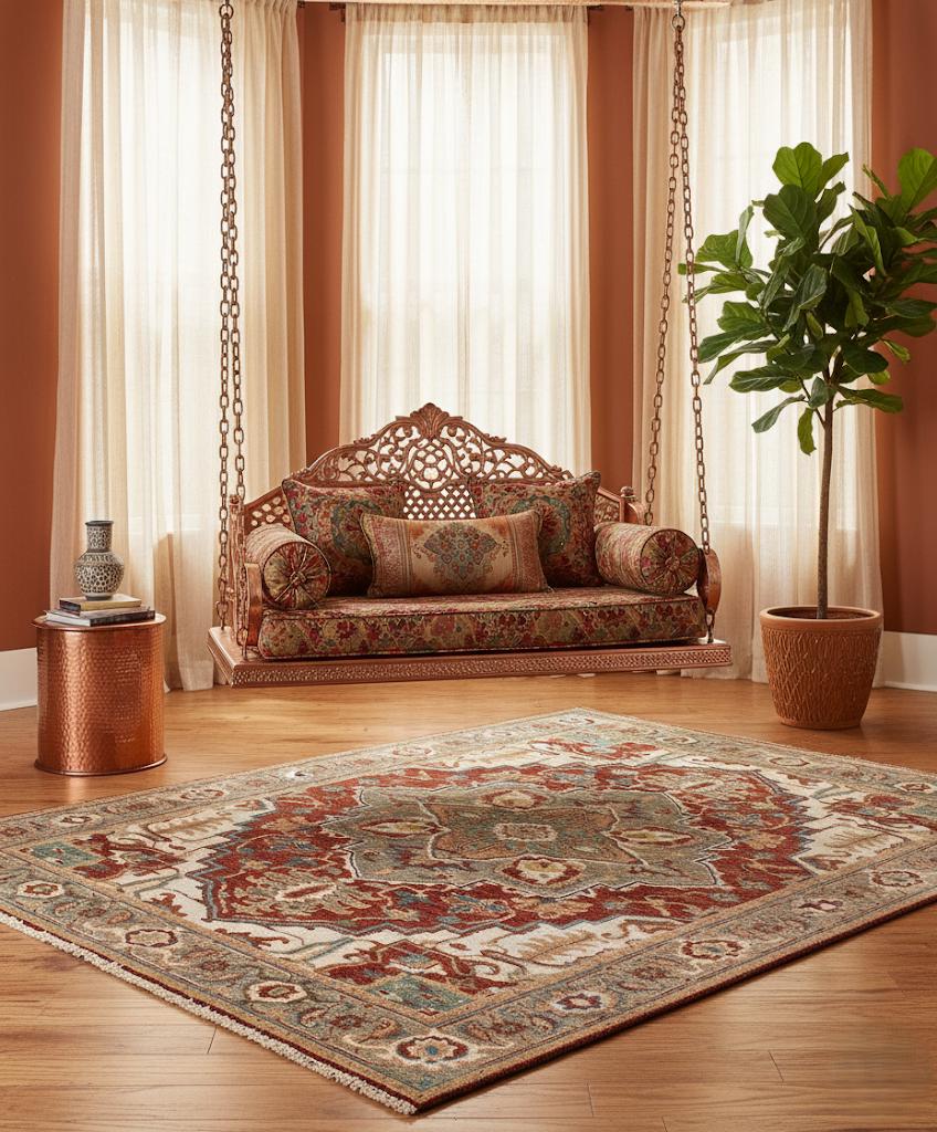 8x10 Hand-Knotted Wool Rug - Authentic Vintage/Modern/Oushak Rust Ivory Area Rug for Living Room, Large Natural Fiber Handwoven Carpet