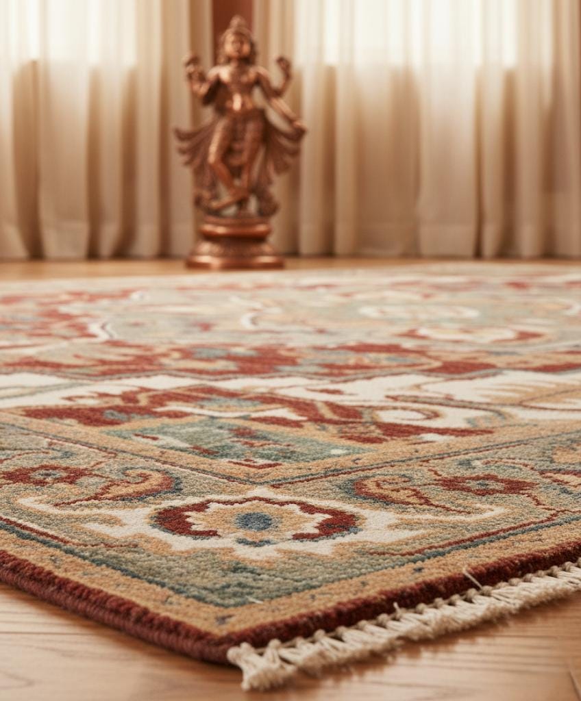 8x10 Hand-Knotted Wool Rug - Authentic Vintage/Modern/Oushak Rust Ivory Area Rug for Living Room, Large Natural Fiber Handwoven Carpet