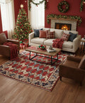 Hand-Knotted Navajo Style Wool Rug - Red & Blue Geometric Southwestern Area Rug