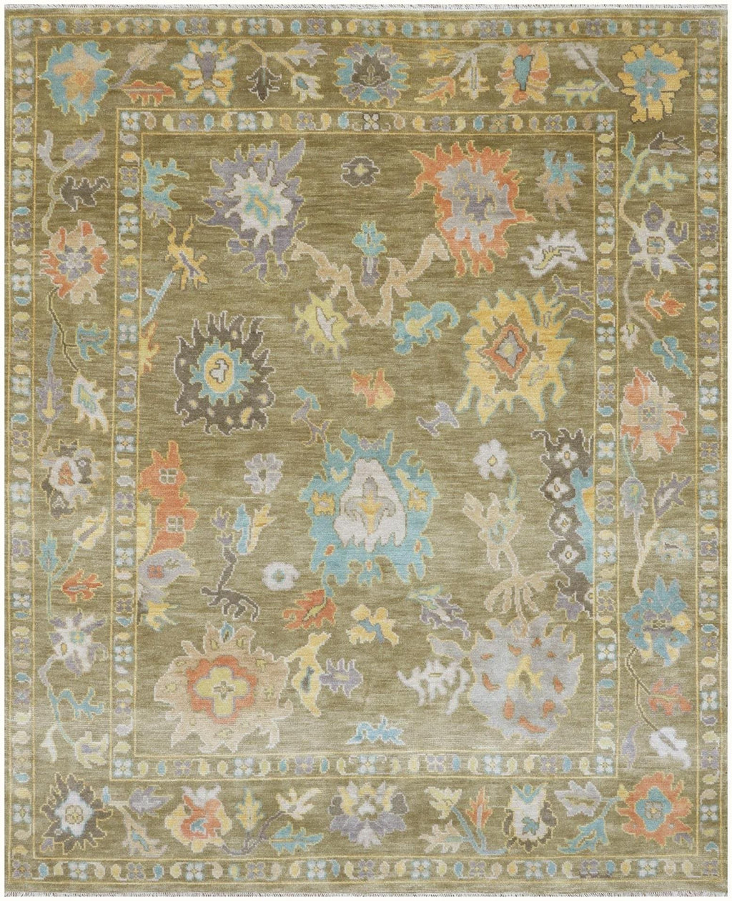 Verdant Oushak Turkish design –Hand-Knotted premium quality Wool Rug - Luxurious Moss Green/Olive Rug for Living Room, Bedroom & Dining Hall