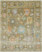 Verdant Oushak Turkish design –Hand-Knotted premium quality Wool Rug - Luxurious Moss Green/Olive Rug for Living Room, Bedroom & Dining Hall