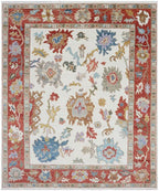 Hand-Knotted Oushak Wool Rug - Modern Floral Transitional Style