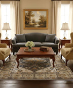 Hand-Knotted 8x10 & 9x12 ft Muted Grey & Mustard Gold Medallion - Traditional Persian Wool Carpet - Modern Organic Living Room