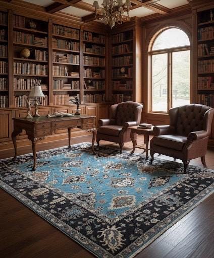 M .Blue Brown Hand Knotted area Rug 6X9 & 8X10 handmade Persian rug for living room, bedroom and dining roomvintage rug
