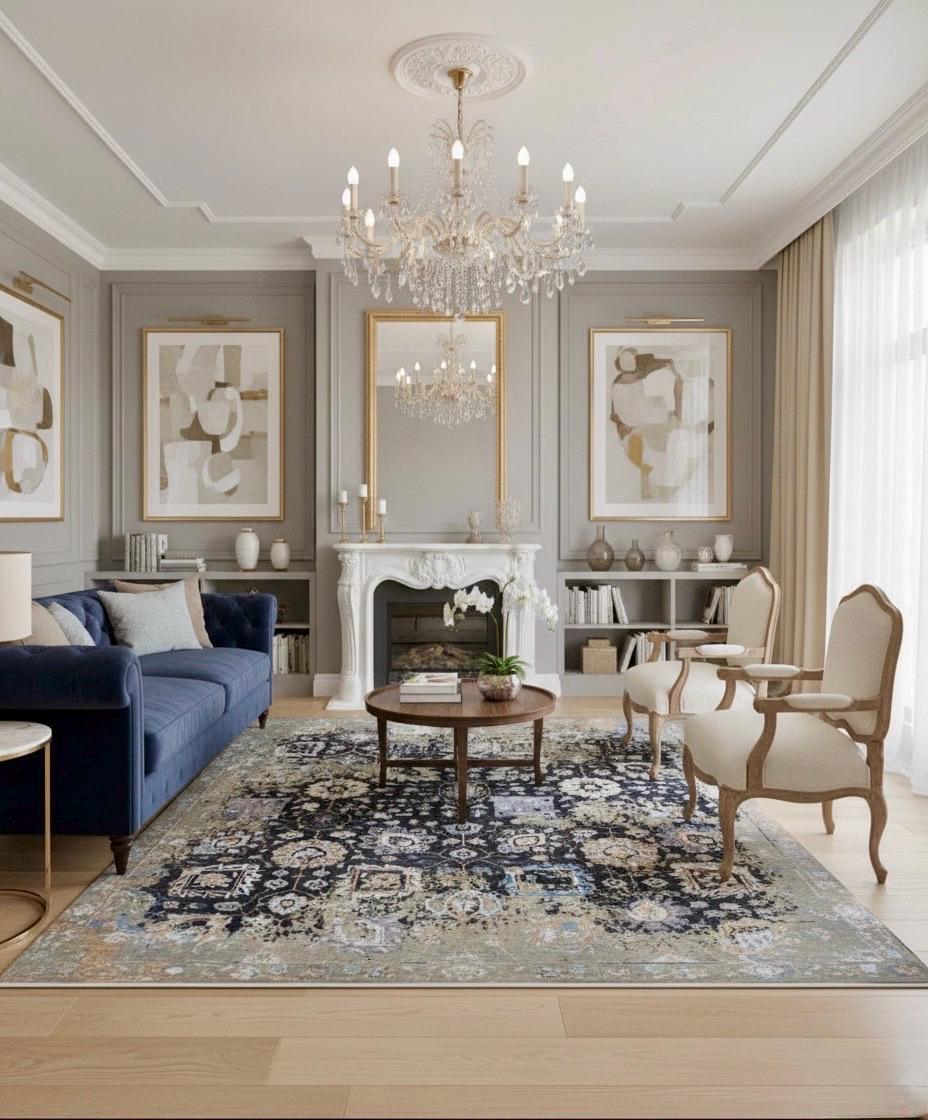 9x12 Hand Knotted Wool Rug - 6x9 Distressed Charcoal & Sage Grey Modern Oriental Carpet - Large Transitional Area Rug for Living Room