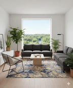 Luxurious Blue & Gold Abstract Rug, Modern Living Room Carpet, Unique Distressed Pattern handmade 8x10, 9x12 for Bedroom, Dining room