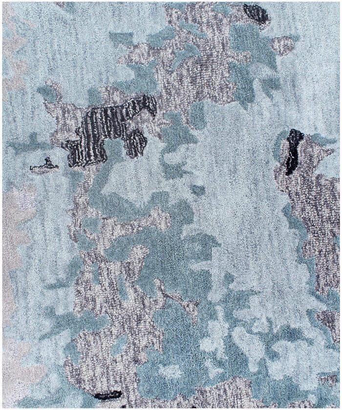 Modern Abstract Hand-Tufted Wool Rug - Blue Teal & Grey Contemporary Area Rug for Living Room, Bedroom | 5x8, 8x10 Large Coastal Carpet