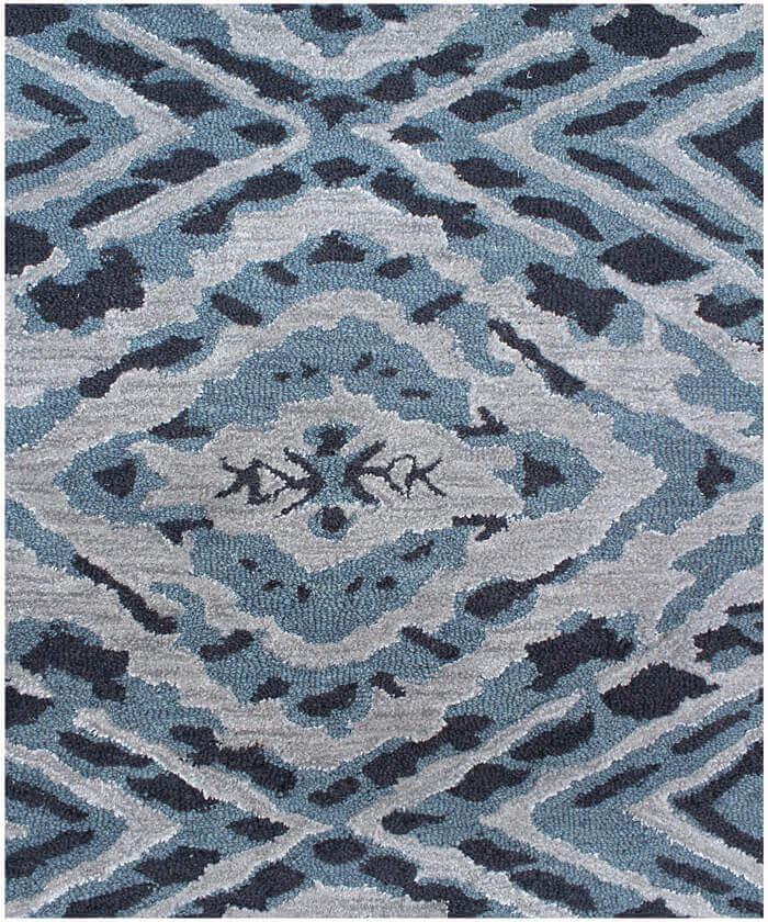 Blue Abstract Geometric Area Rug - Hand-Tufted Wool Carpet for Living Room, Bedroom | Modern Boho Transitional Rug | 5x8, 8x10 Large carpet