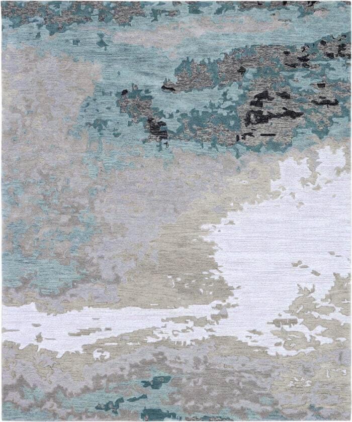 Modern Abstract Hand-Tufted Wool Rug - Blue Teal & Grey Contemporary Area Rug for Living Room, Bedroom | 5x8, 8x10 Large Coastal Carpet