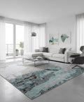 Modern Abstract Hand-Tufted Wool Rug - Blue Teal & Grey Contemporary Area Rug for Living Room, Bedroom | 5x8, 8x10 Large Coastal Carpet
